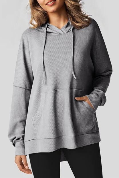 Grijze wafel gebreide fleece gevoerde high low oversized hoodie