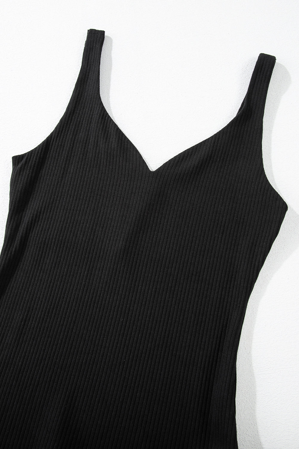 Black Sexy V Neck Ribbed Knit Sleeveless Top