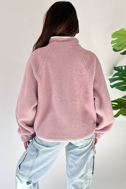 Fushia standaard nek half knop zip pocket pluche sweatshirt