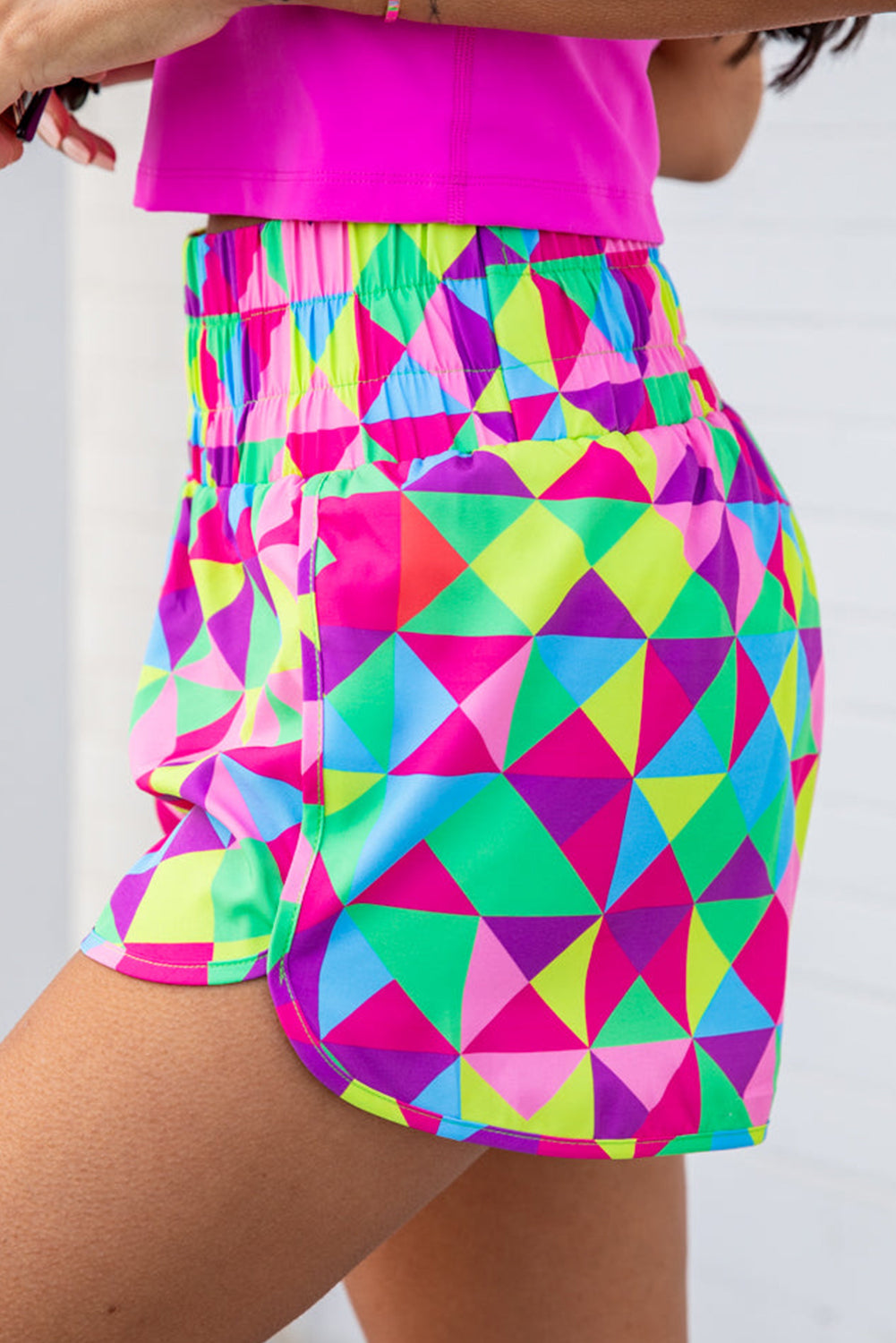 Veelkleurige geometrische atletische shorts met hoge taille