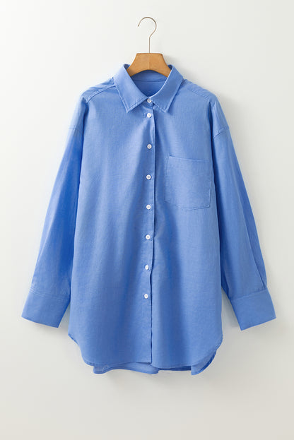 Blue Boyfriend Chest Pocket Tunic Shirt