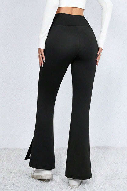 Black Thermal Lined Split Flare Leg Pants