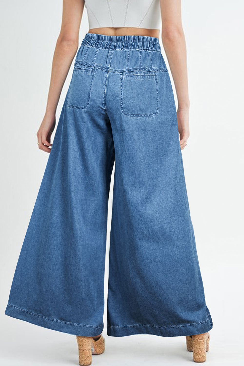 Beau Blue Mineral Wash Button Fly Taille Wide Leg Jeans