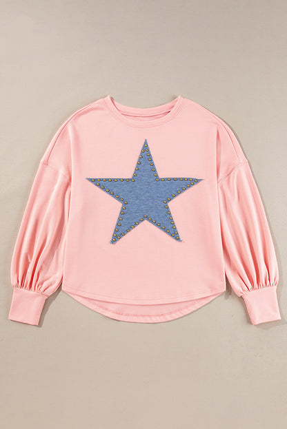 Gossamer Pink Studded Star Grafisch oversized top met lange mouwen