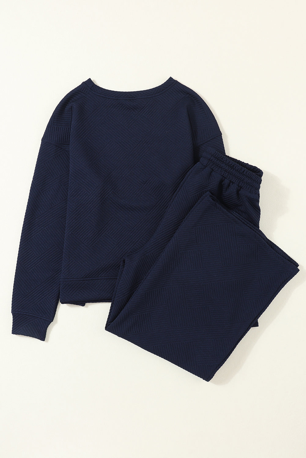 Marineblauwe ultra losse getextureerde 2-delige slouchy outfit