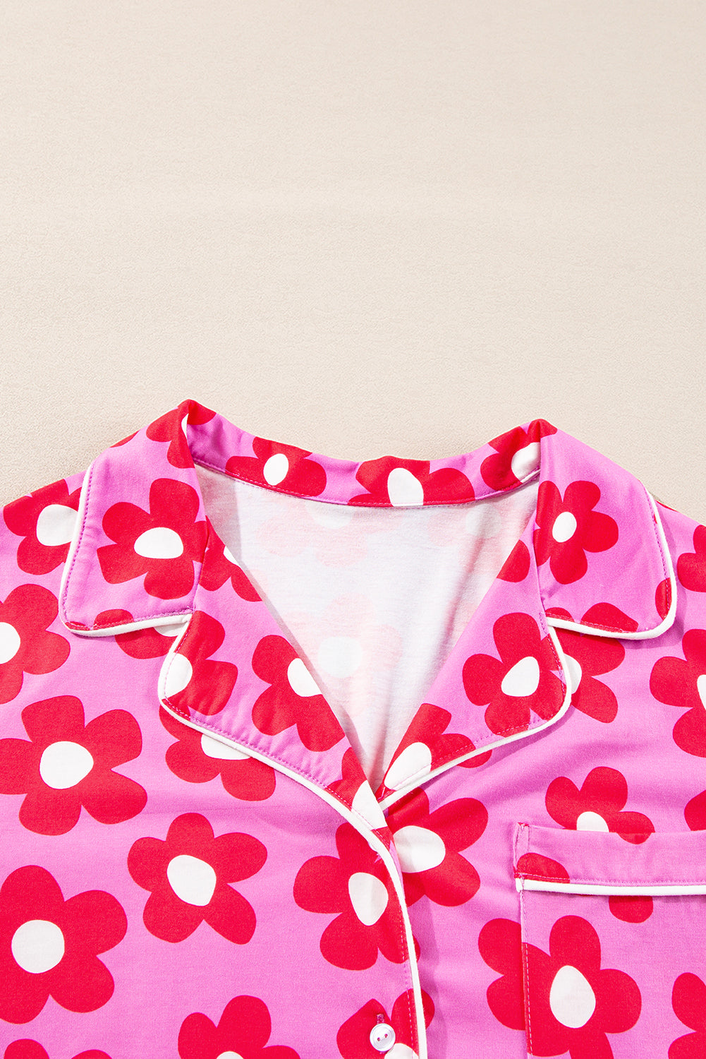 Roze bloemenprint shirt met lange mouwen, shorts, pyjamaset