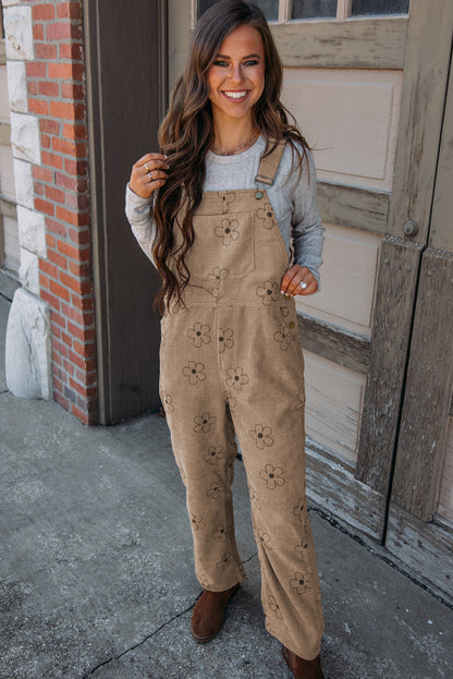 Kaki corduroy overall met bloemenprint