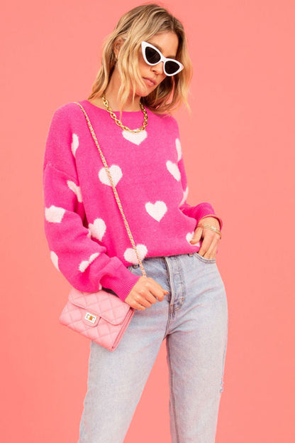 Felroze Fuzzy Valentine Hearts Drop Schouder Trui