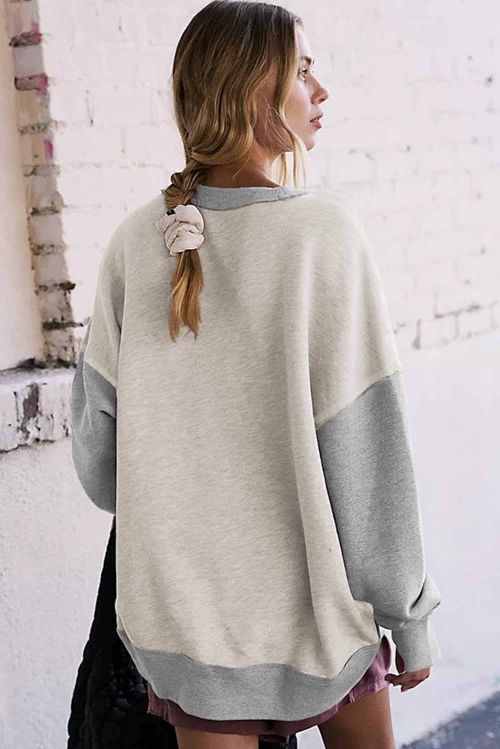 Yellow Color Block Thumbhole Sleeve Drop Shoulder Sweatshirt