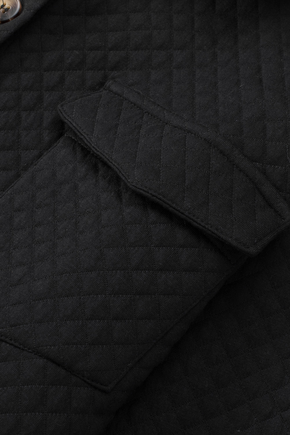 Black Retro Quilted Flap Pocket Button Shacket