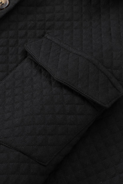 Black Retro Quilted Flap Pocket Button Shacket