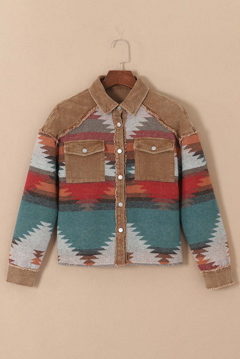 Camel Western patroon patchwork klepzak shacket