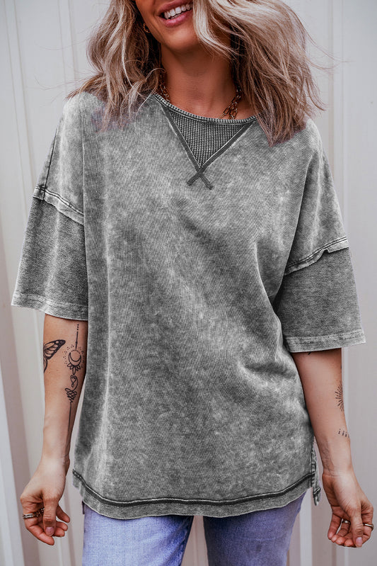 Filippijns grijs mineraal gewassen oversized T-shirt met zichtbare naad en verlaagde schouder