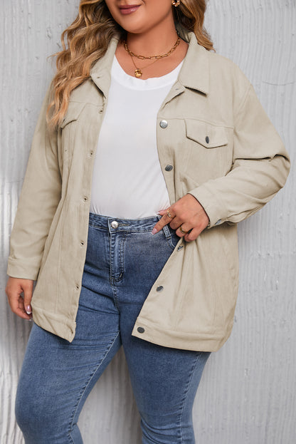 Kaki plus size gehaakt patroon corduroy jack aan de achterkant