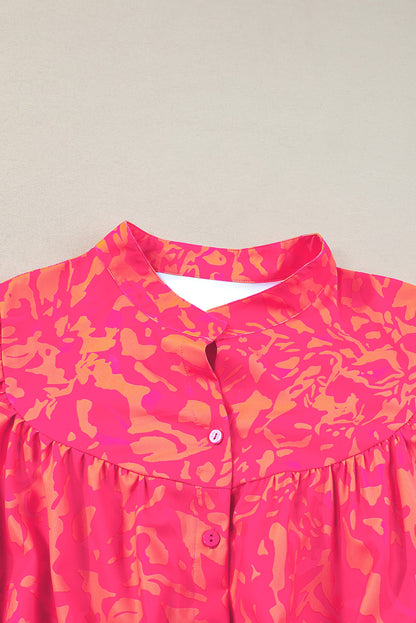 Rose abstracte print pof mini-jurk met korte mouwen en ruches