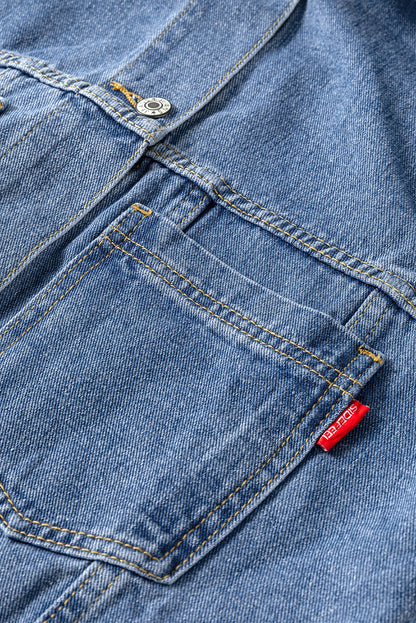 Lichtblauw gewassen oversized denim jack met zakken