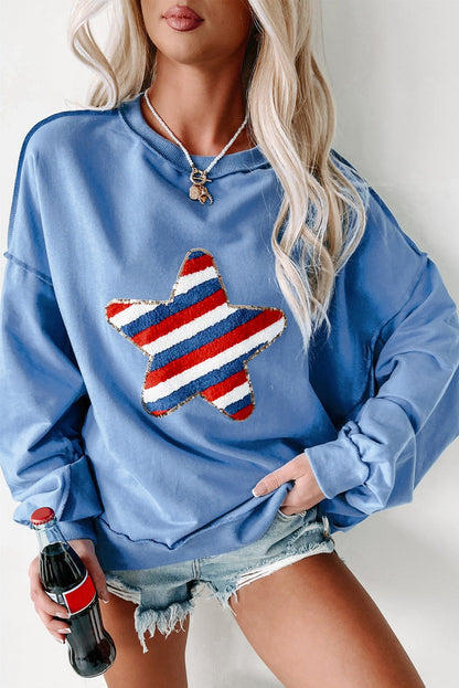 Sweatshirt met geborduurde ster in hemelsblauw paillettenpatroon in de VS