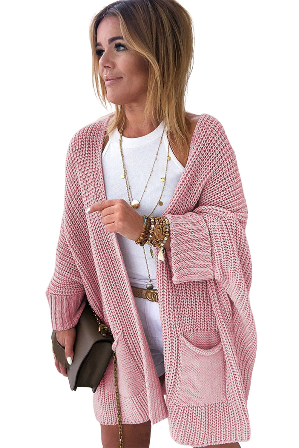 Roze oversized truivest met omslagmouwen