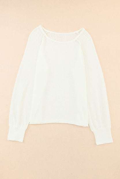 White Long Sleeve Cutout Shoulder Relaxed Sweater