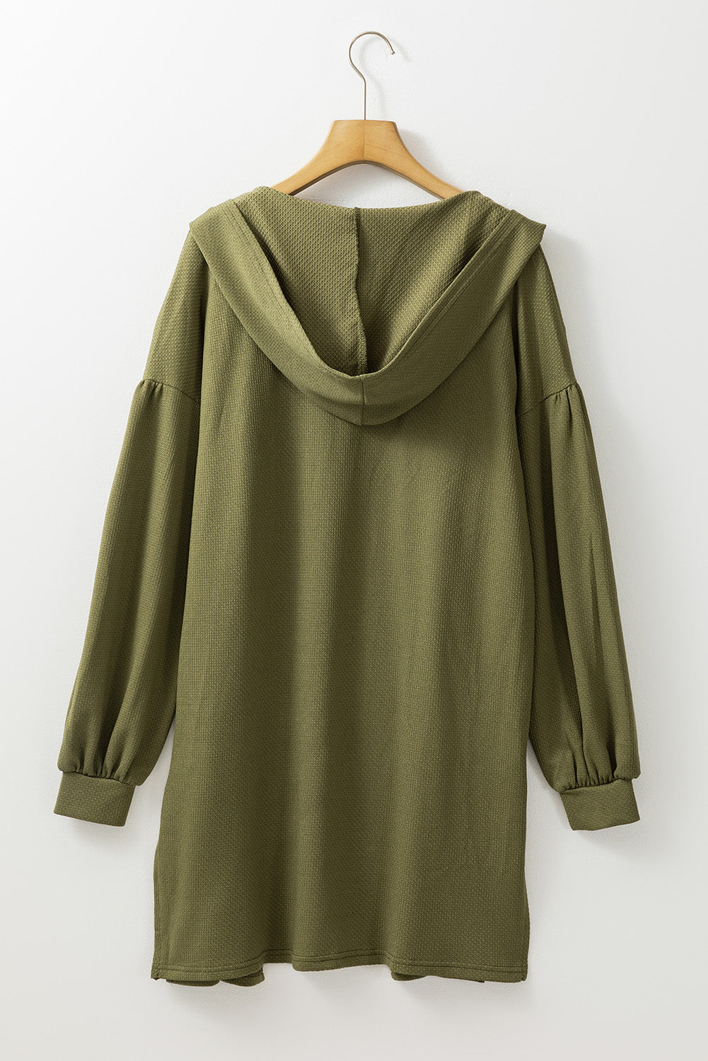 Guacamole Green Hooded Side Split Open Cardigan with Pocket