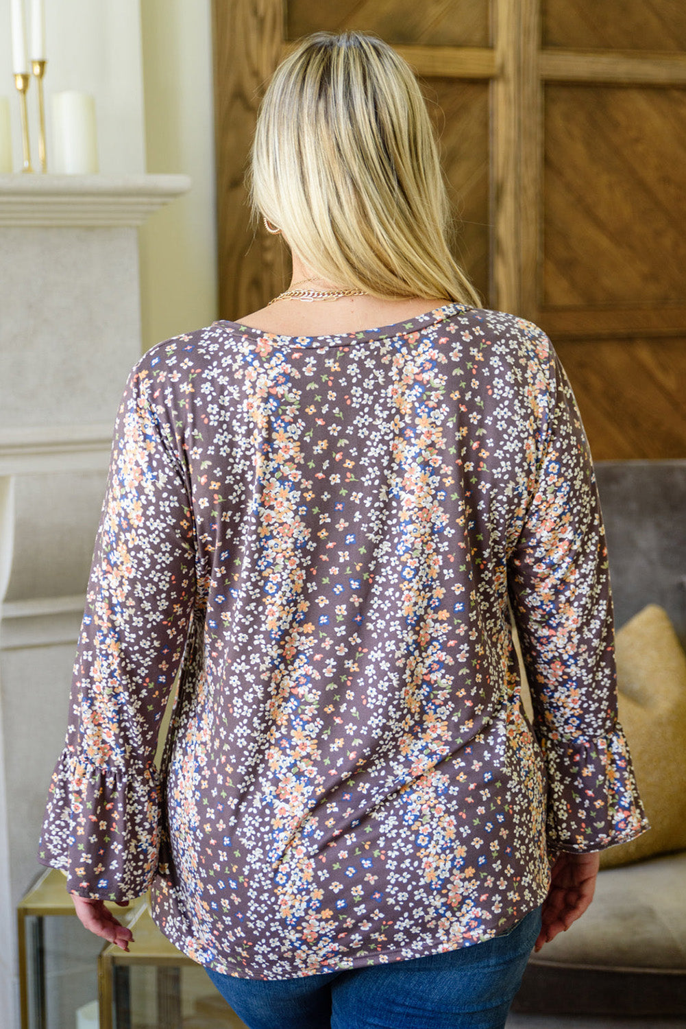 Paarse bloemenprint ronde hals grote babydollblouse