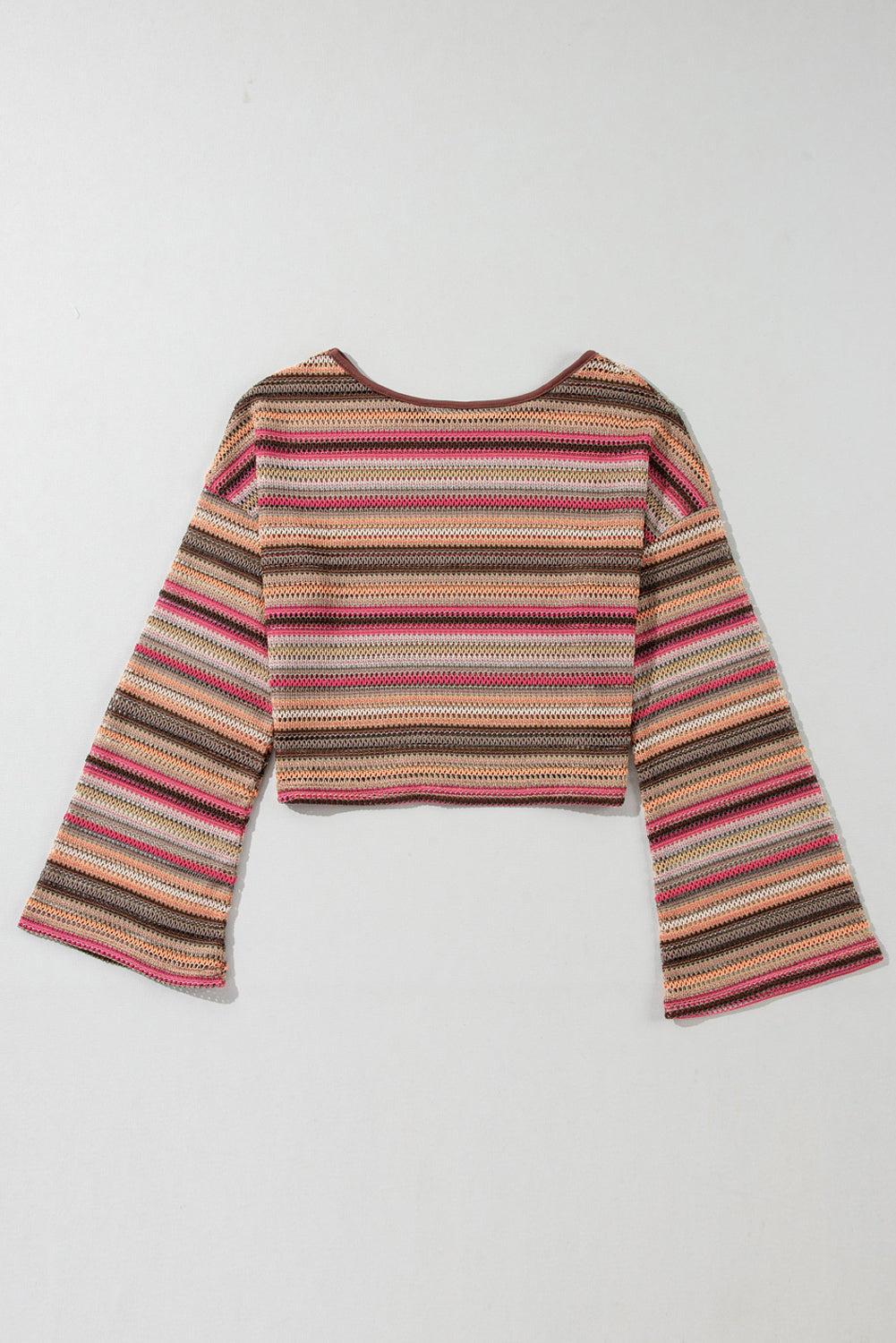 Rozerood etnisch gestreepte, wijde cropped top met lange mouwen