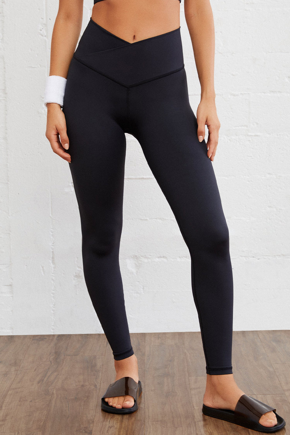 Zwarte gebogen taille naadloze actieve legging