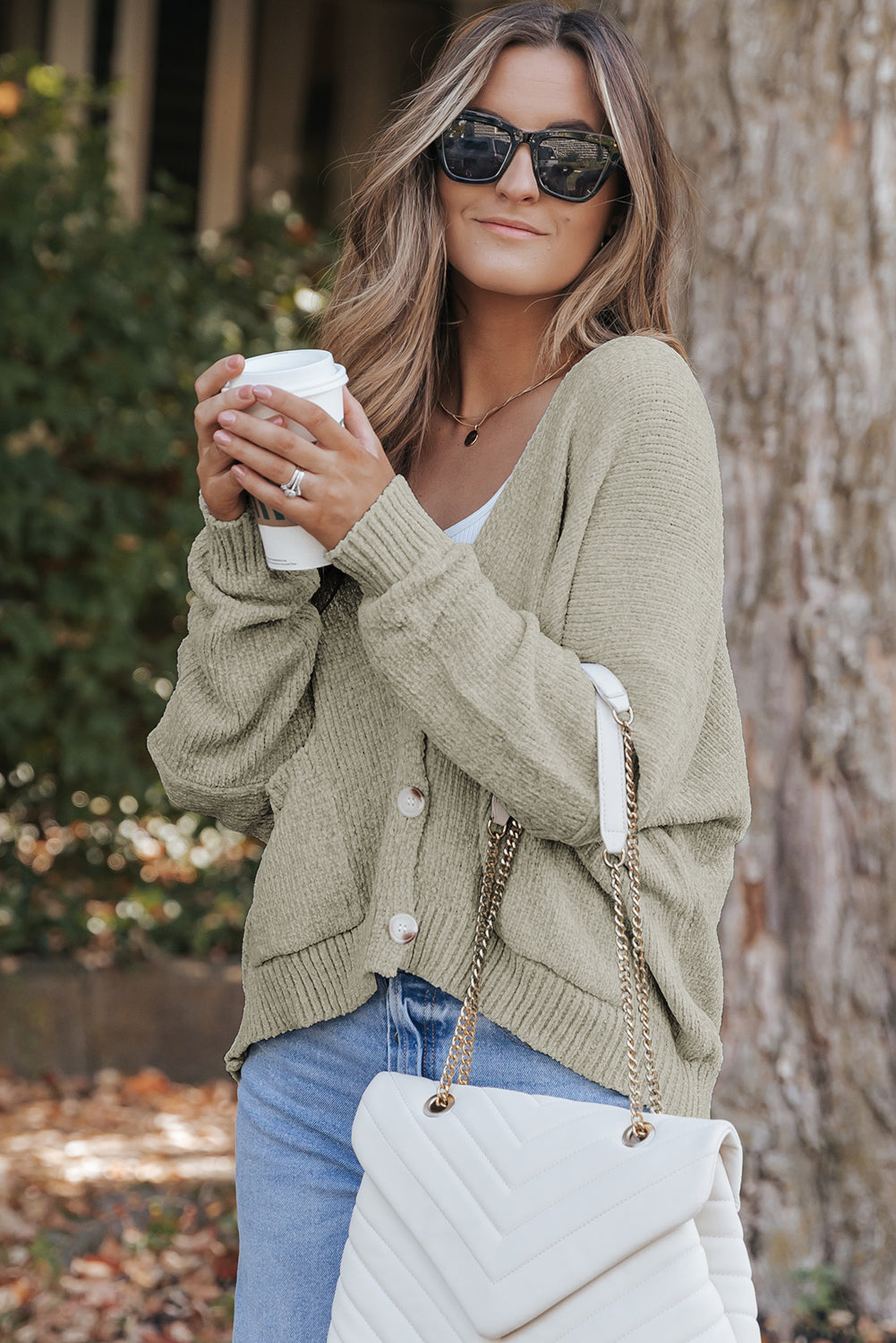 Gray Buttons Front Pocketed Sweater Cardigan