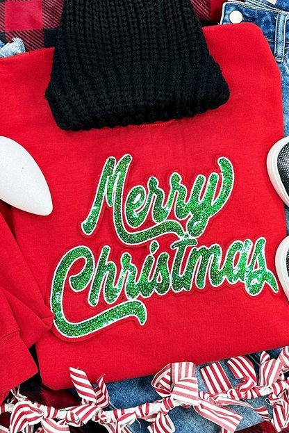 Red Merry Christmas Crewneck Drop Shoulder Loose Sweatshirt