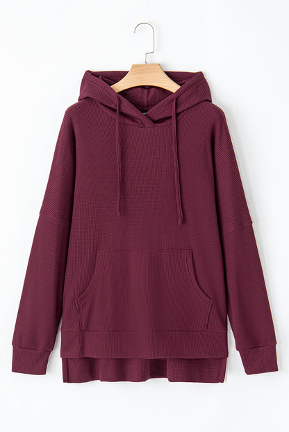 Grijze wafel gebreide fleece gevoerde high low oversized hoodie