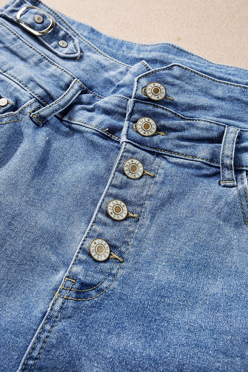 Dusk Blue Button Fly hoge taille Roll Edge denim shorts