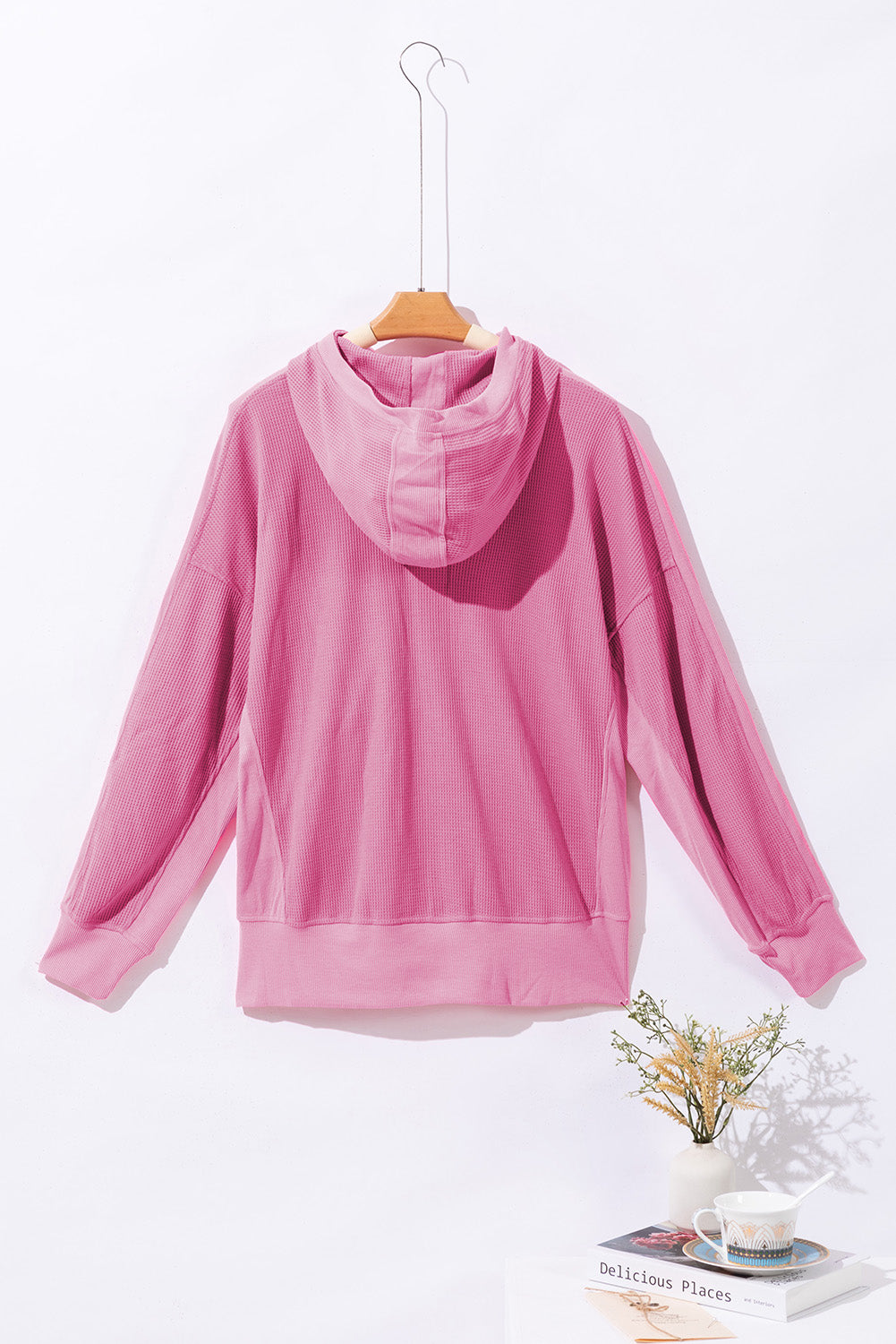 Rose Thermische Waffle Knit Volledige Rits Capuchon Jas