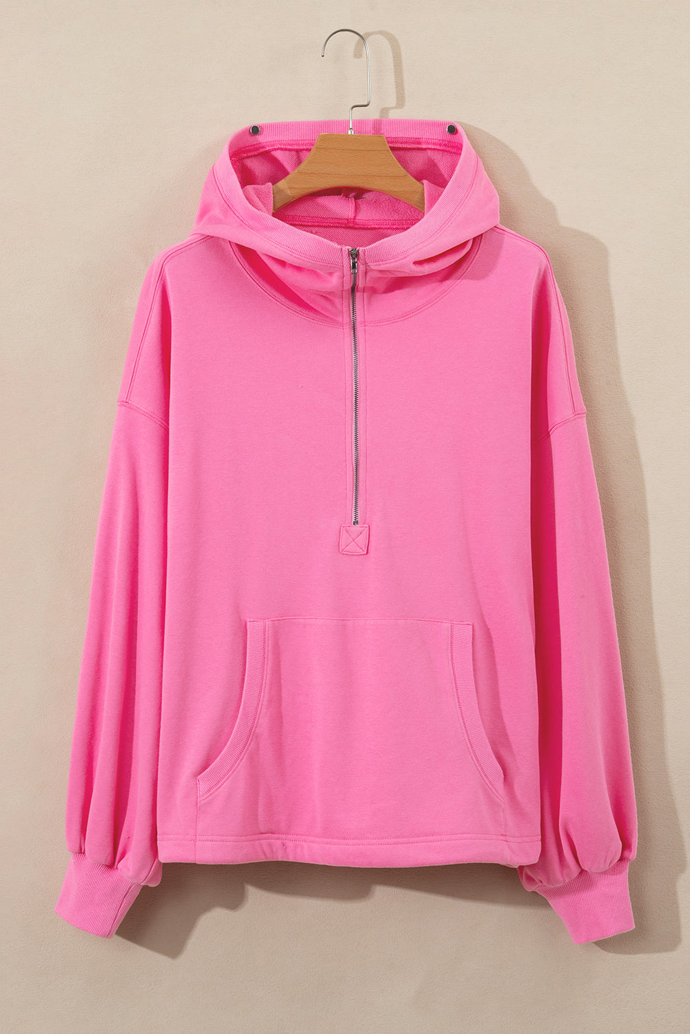 Zwarte massieve kangoeroe -zak half ritssluiting oversized hoodie