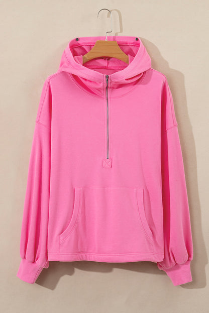 Zwarte massieve kangoeroe -zak half ritssluiting oversized hoodie