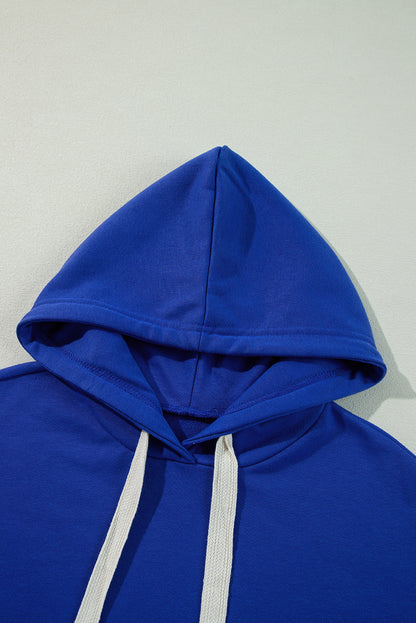 Donkerblauwe effen hoodie met verlaagde schouders en trekkoord