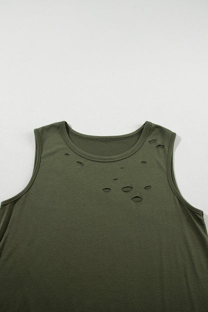 Jungle groene effen kleur noodlijdende tanktop met ronde hals