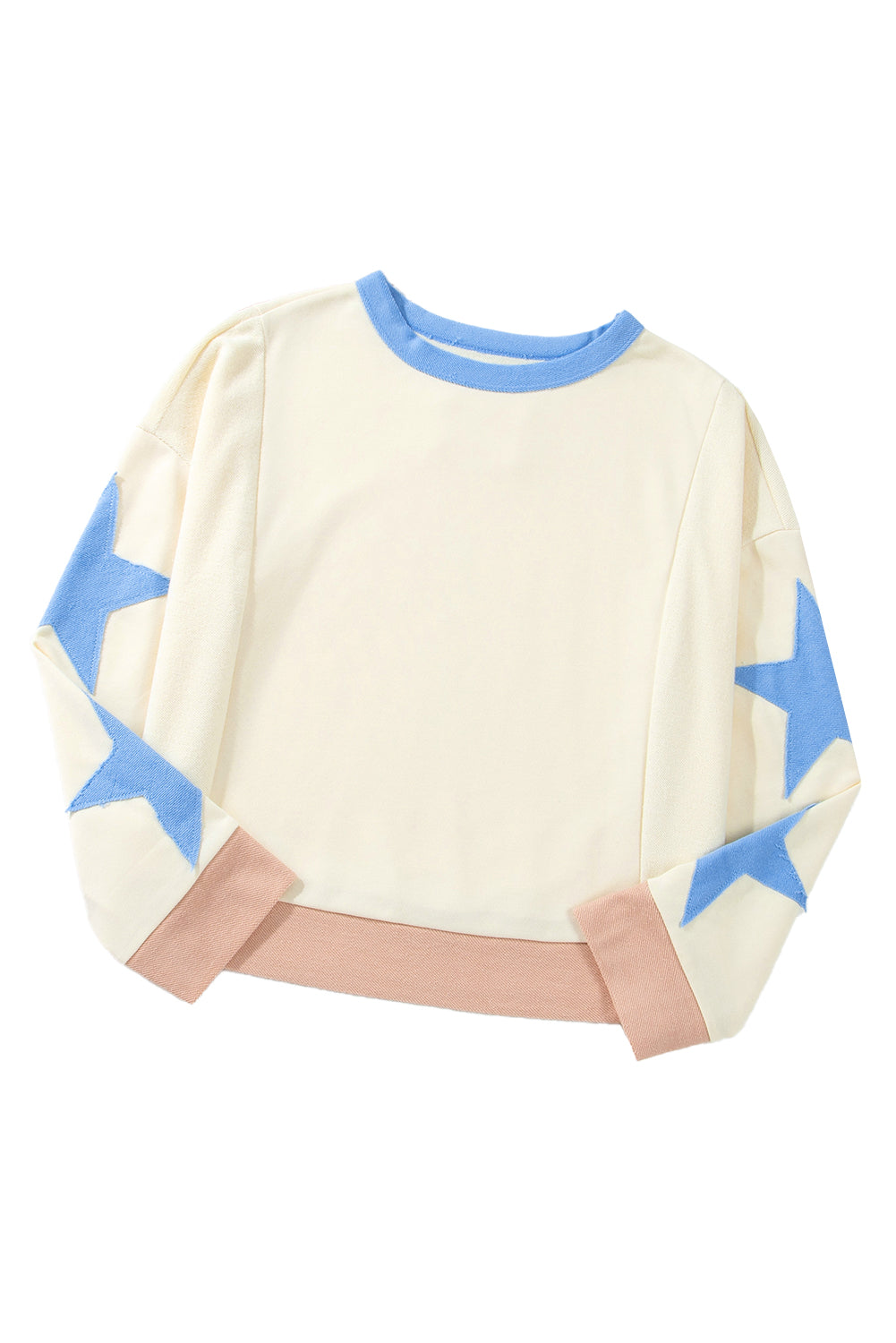 Beige Star Patchwork Oversized Sweatshirt met zichtbare naden