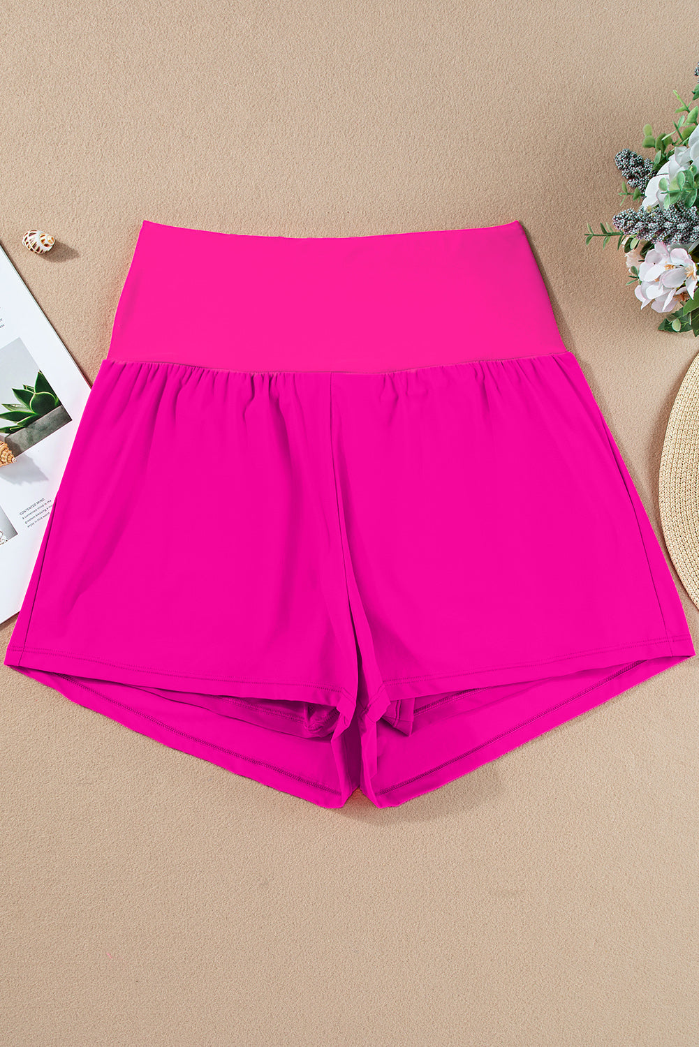 Rose Red Pocketed Wide Waistband Swim Shorts