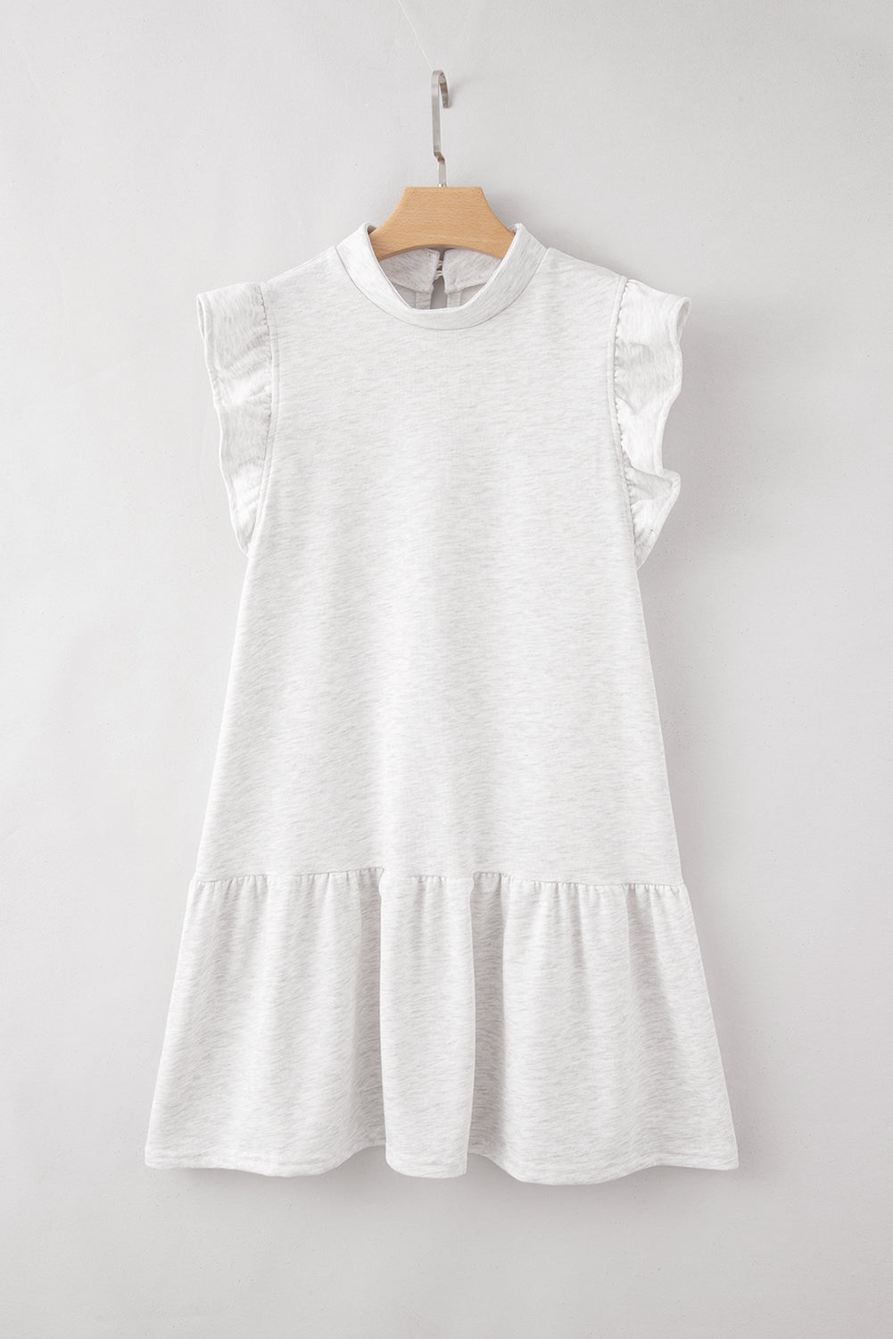 White Flutter Sleeve Crew Neck Shift Dress