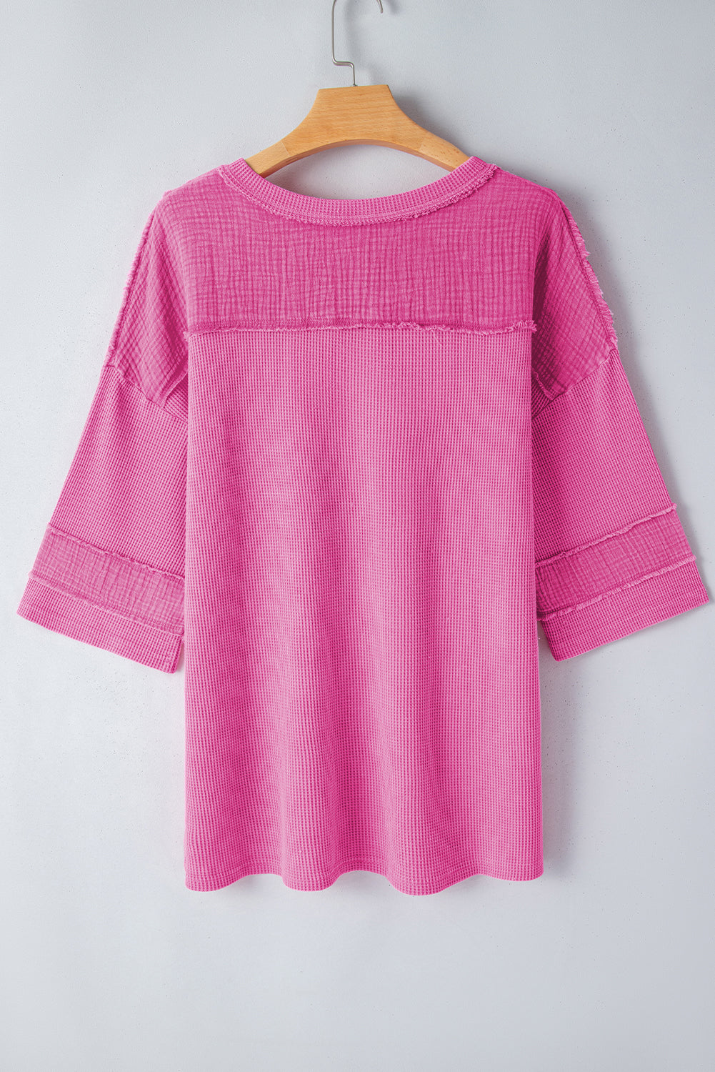 Bright Pink Oversized Mineral Wash Textured Bracelet Sleeve Top