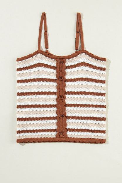 Kastanjegestreept cropped gebreid vest met knopen