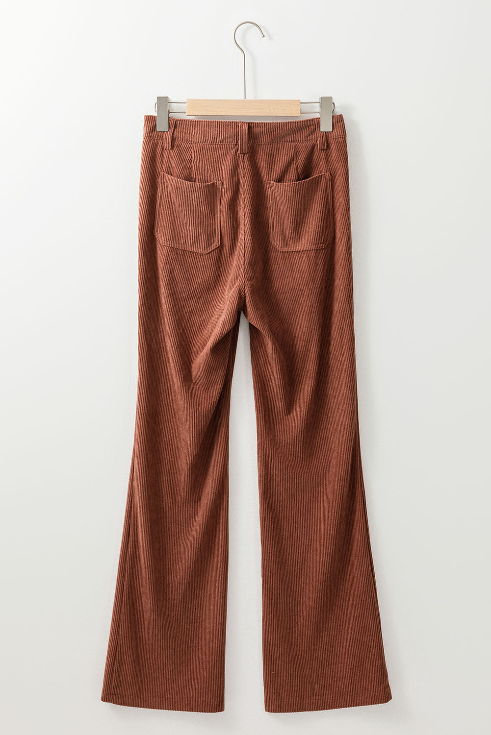 Bruine corduroy broek met hoge taille en vierkante zakken