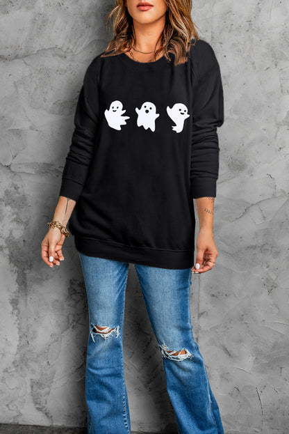 Zwarte Halloween Ghosts Print Ronde Hals Sweatshirt