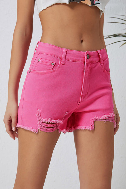 Rose Distressed slim-fit denim short met hoge taille