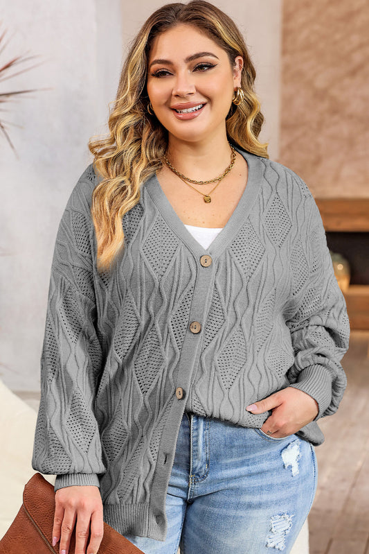 Grijs plus size gebreid uitgehold vest met knopen