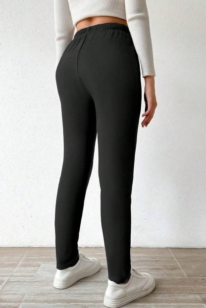 Zwarte thermisch gevoerde legging met trekkoord en hoge taille