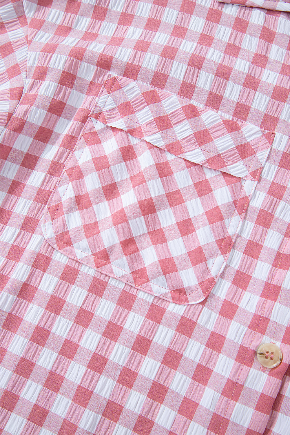 Pink Gingham printkastvakken geknoopte kraagshirt geknoopt