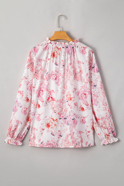 Multicolour Vibrant Floral Printed Ruffle Trim Blouse