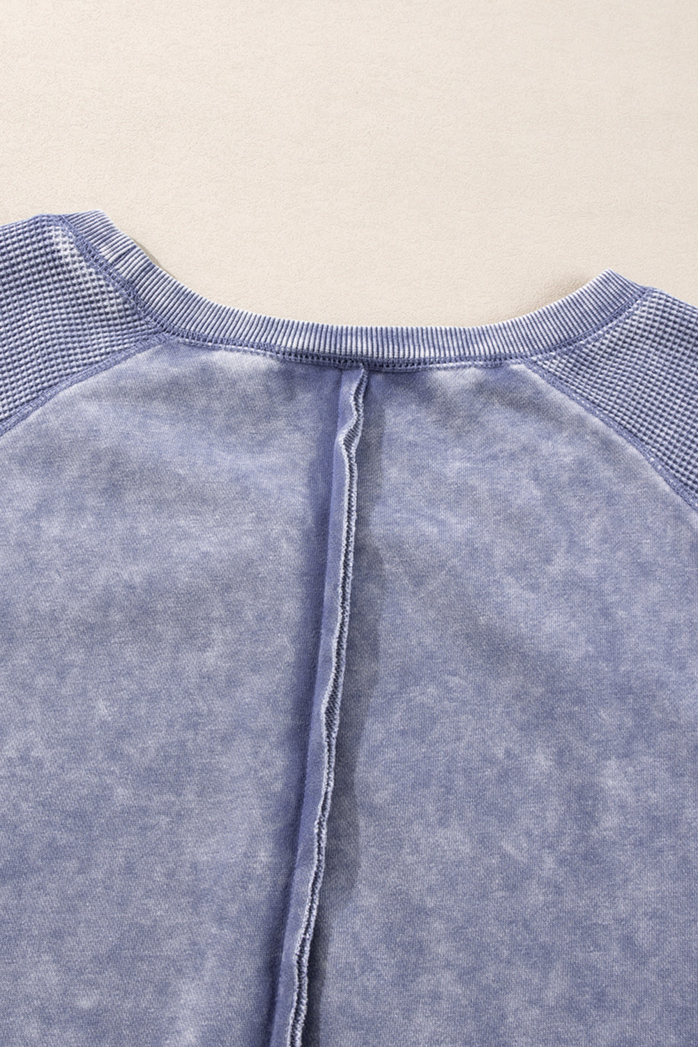 Sail Blue Solid Waffle Knit Patchwork Raglan Sleeve Sweatshirt