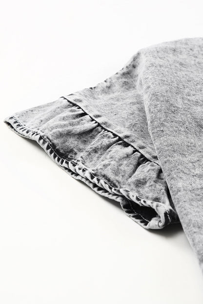 Grijze gelaagde denim top met fladdermouwen